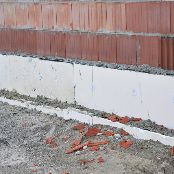 insulating home foundation walls with insulation styrofoam sheets for house energy saving.